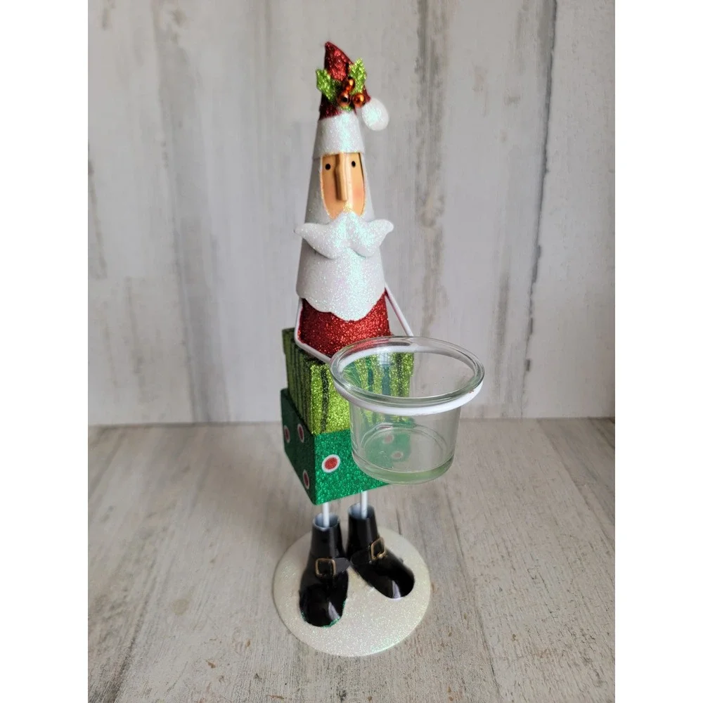 Vintage glitter Santa Claus santa tea light candle holder gift figure‎
